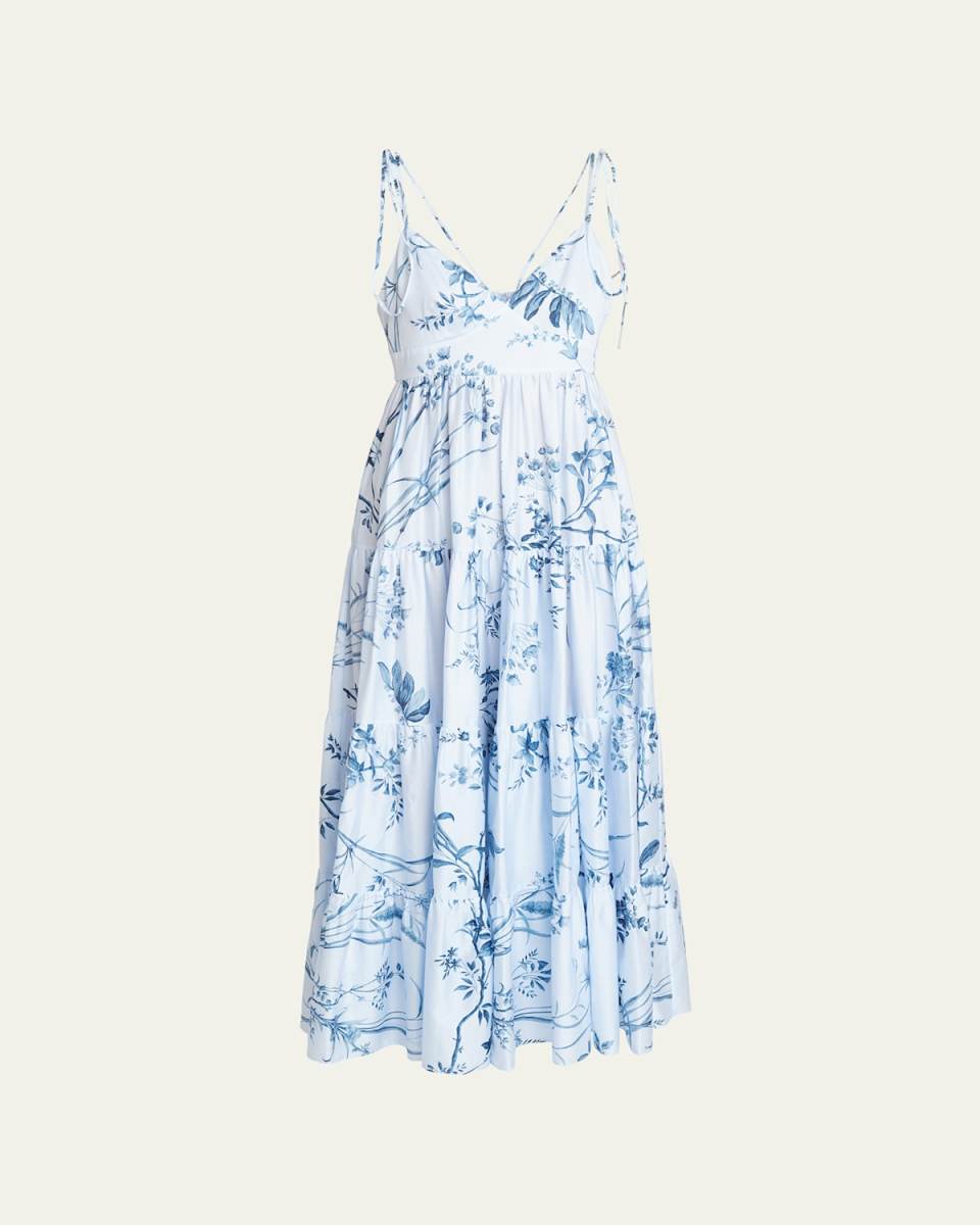 Floral-Print Tie-Strap Tiered Maxi Dress